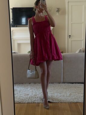 LOVESHACKFANCY Amanda tie shoulder bubble dress in hot pink